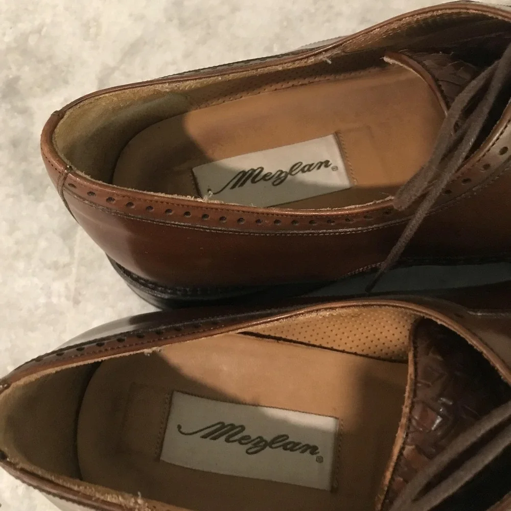 Mezlan Dress Shoes Mens Size 11.5 Brown Del Mar Basketweave Cap Toe Oxford